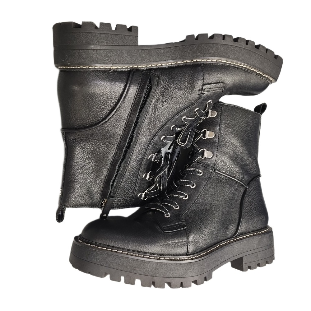 Sam Edelman Laurie Platform Combat Boots Women 9M Black Faux Leather Zippper EUC